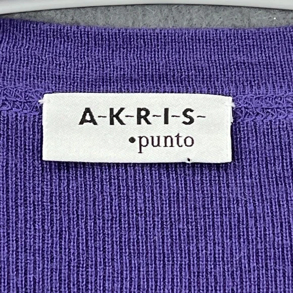 Akris Punto Cardigan Women's 10 Purple Cashmere Silk Button Short Sleeve Sweater - Picture 2 of 11